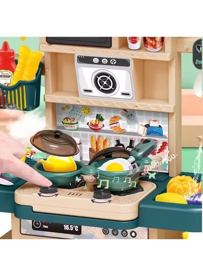 Realistic 43-Piece Kids Kitchen Playset with Lights & Sounds – Pretend Cooking Stove, Sink & Oven Toy with Spray Feature - Image 4